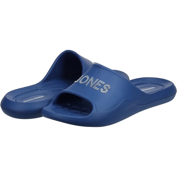 Jack & Jones Molded Logo Blue Casual Slide Sandals - Picture 8 of 9